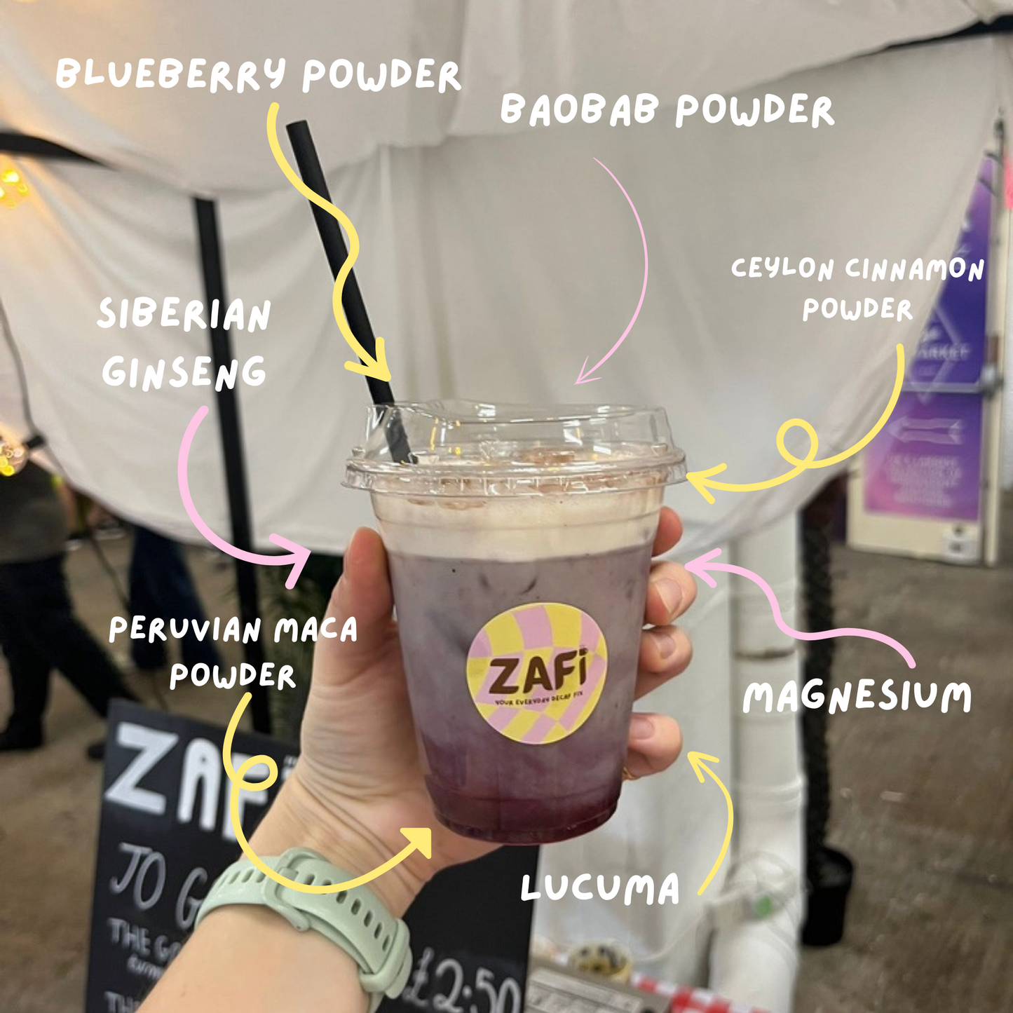 healthy blueberry latte with superfoods